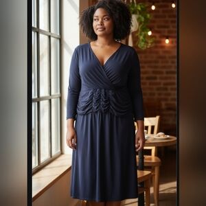 NY Collection Deep Blue Long Sleeve Dress